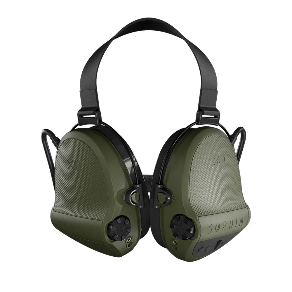 Casque anti-bruit Suprême X2 BT vert olive serre-nuque tissu noir vue de face