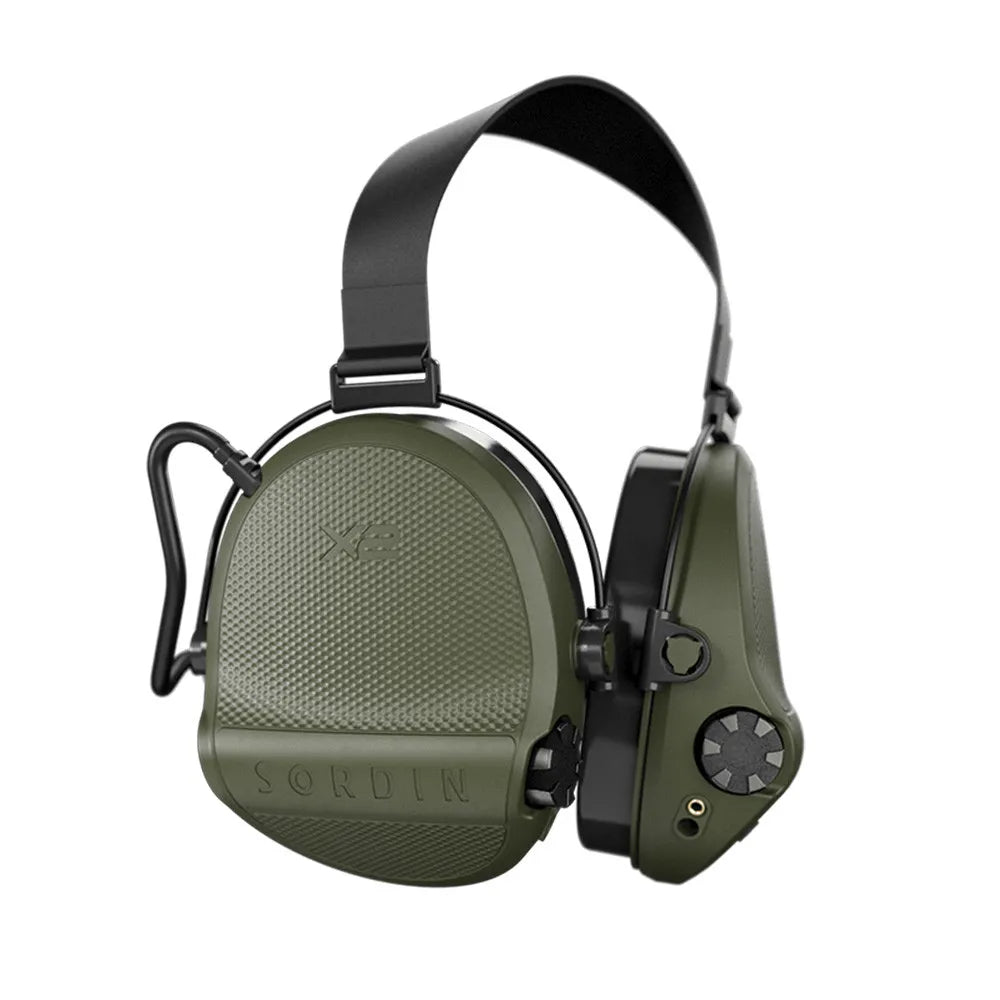 Casque anti-bruit Suprême X2 BT vert olive serre-nuque tissu noir vue de profil