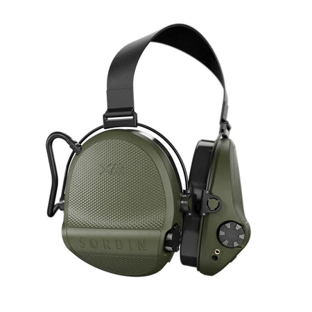 Casque anti-bruit Suprême X2 BT vert olive serre-nuque tissu noir vue de profil