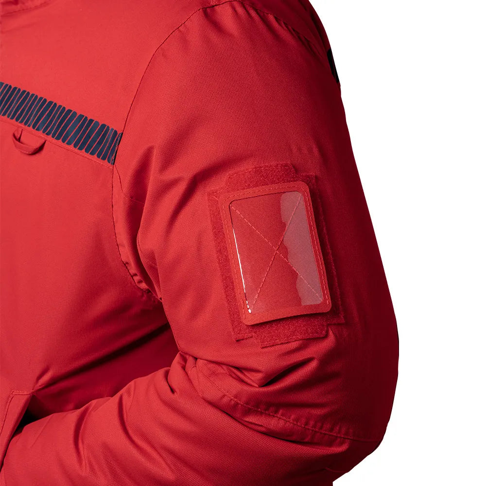Parka Hardshell SÉCU-ONE WF 150 Sécurité Incendie rouge vue du porte carte bras