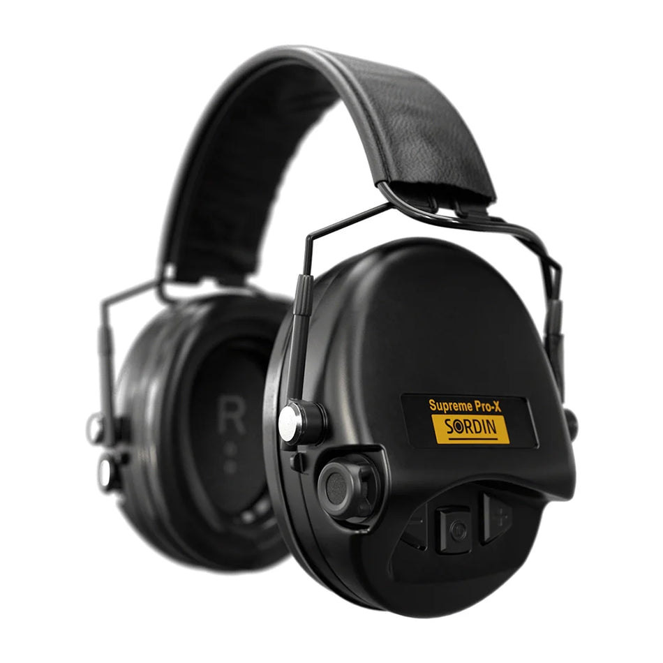 Casque anti-bruit militaire Suprême Pro-X SFA noir serre-tête cuir noir