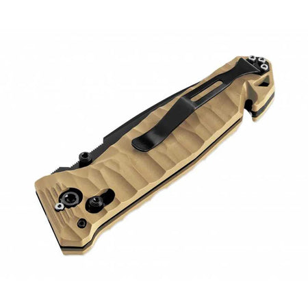 Couteau tactique pliable de poche Cac S200 serration PA6 tan plié